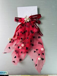 Heart Pearl Bow Clip Red 2 PCS