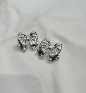 Silver Charm Bow Stud Earrings